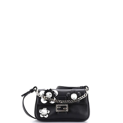 Pre-Owned Fendi Micro Baguette Bag Embellished Leather