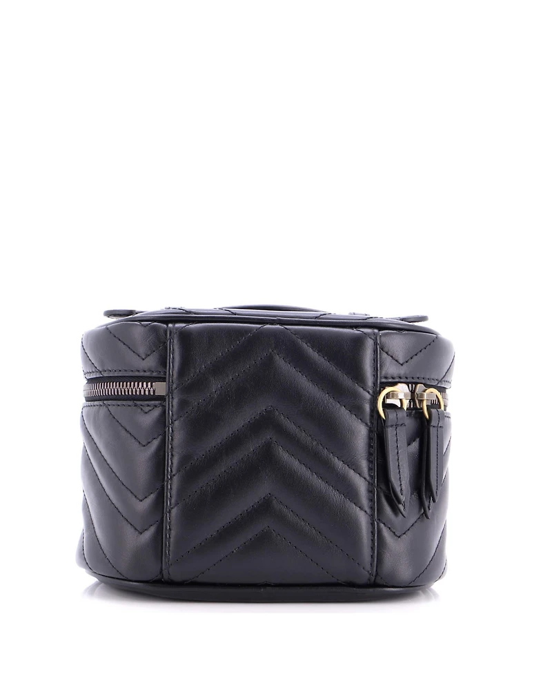 Pre-Owned Gucci Mini Gg Marmont Top Handle Cosmetic Case Matelasse Leather