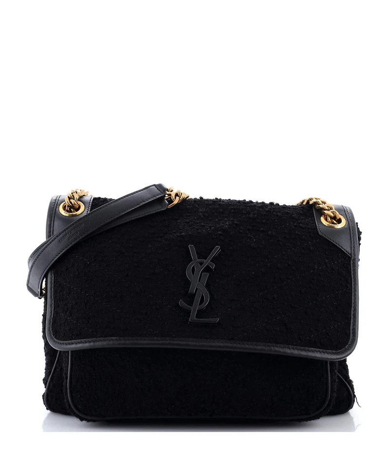 Pre-Owned Saint Laurent Medium Niki Chain Flap Bag Matelasse Chevron Tweed