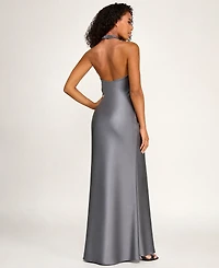 Seni & Cade Juniors' Halter Neck Satin Long Dress