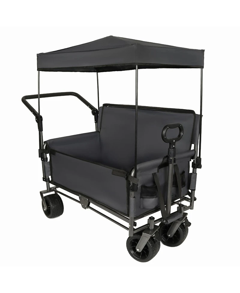 Streamdale Furniture Streamdale 3-in-1 Folding Wagon Cart with Bench, Canopy, and Storage