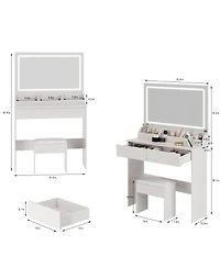 Streamdale Furniture 31" x 20" Led Vanity Table with Mirror, Stool, and Adjustable Lighting