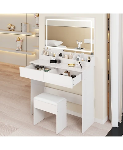 Streamdale Furniture 31" x 20" Led Vanity Table with Mirror, Stool, and Adjustable Lighting