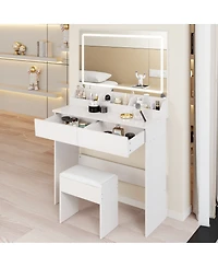 Streamdale Furniture 31" x 20" Led Vanity Table with Mirror, Stool, and Adjustable Lighting