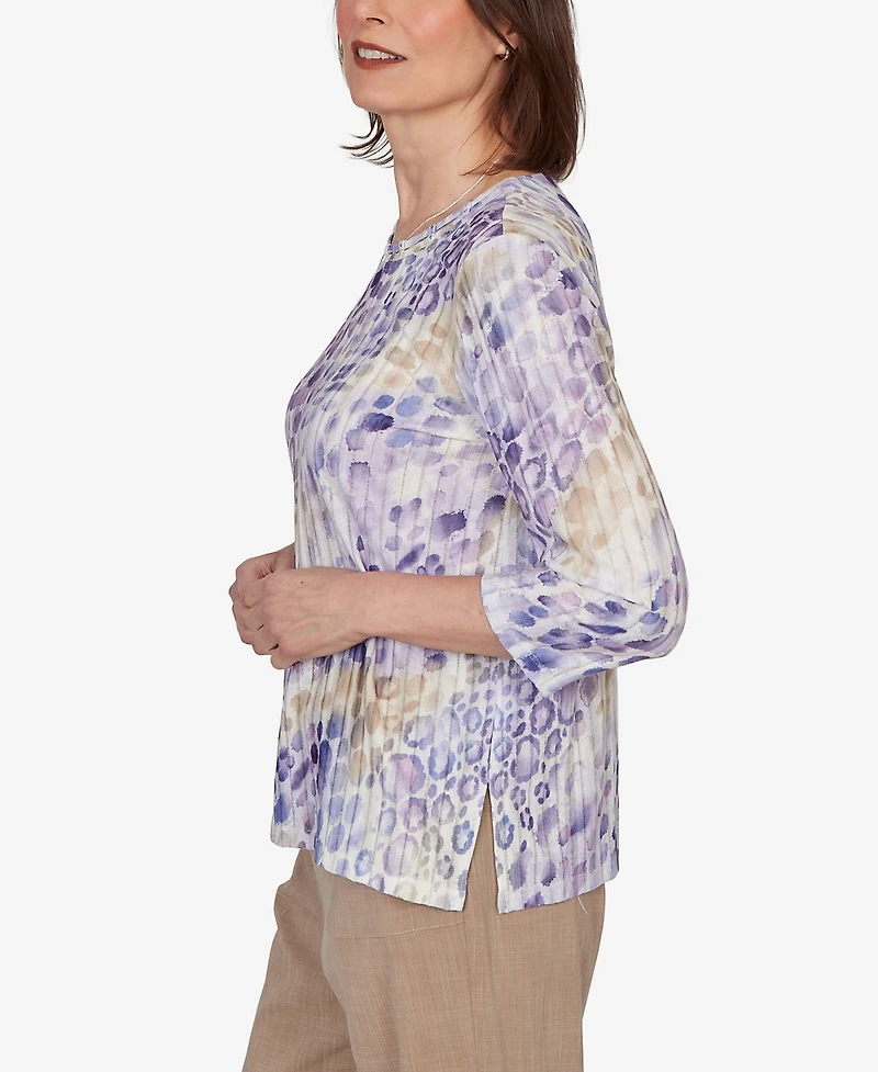 Alfred Dunner Women's Grand Bazaar Animal Print Ribbed Knit Top