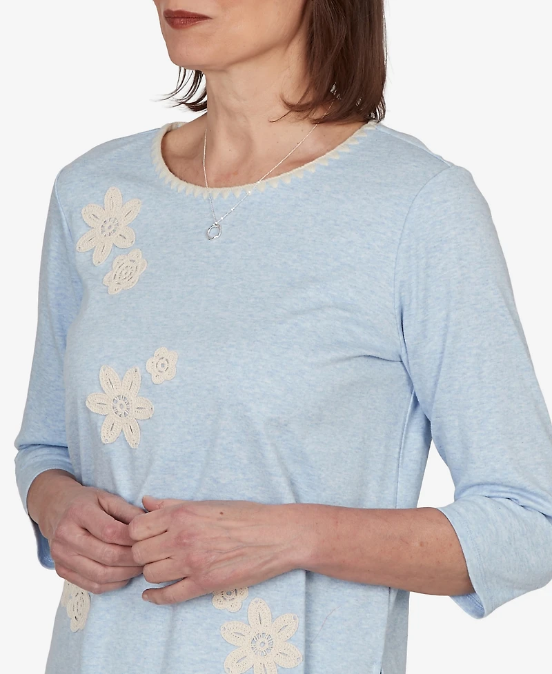 Alfred Dunner Women's Camden Market Floral Stitches Heathered Knit Top