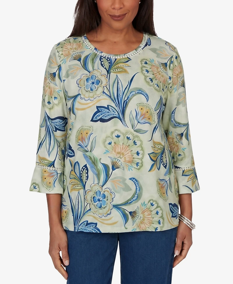 Alfred Dunner Women's Indigo Girls Bold Meadow Floral Knit Top