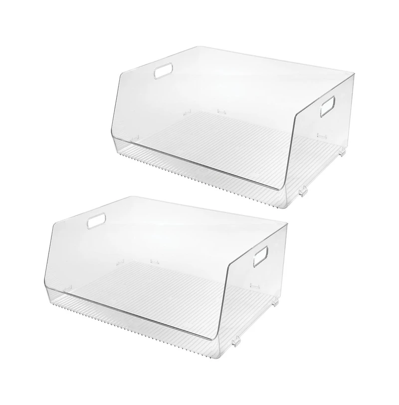 iDesign Stackable Open-Front Bin with Handles, Set of 2, Clear, Made in Usa