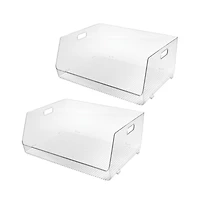 iDesign Stackable Open-Front Bin with Handles, Set of 2, Clear, Made in Usa
