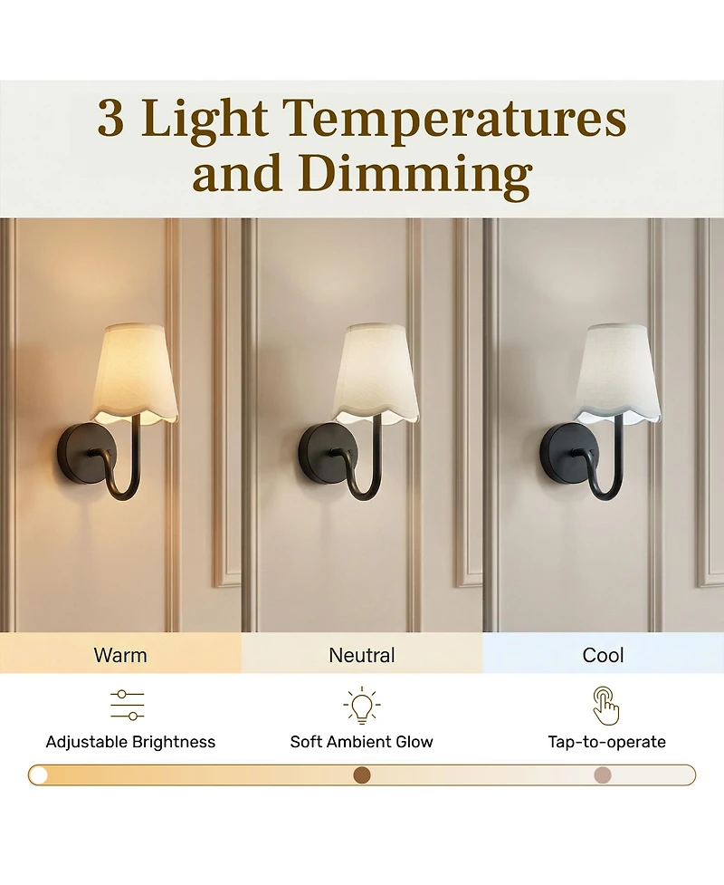 Bell + Howell Set of 2 Scallop Shade Dimmable Led Rechargeable Cordless Touch Control Lights Wall Sconces