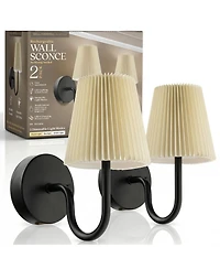 Bell + Howell Set of 2 Accord Pleat Shade Dimmable Led Rechargeable Cordless Touch Control Lights Wall Sconces