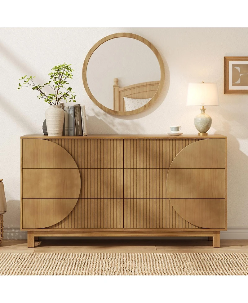Streamdale Furniture 6-Drawer Fluted Wood Dresser and Storage Chest, 60" Wide