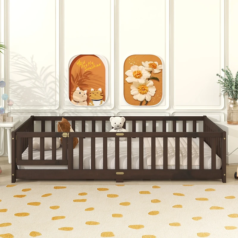 Streamdale Furniture Twin Size Floor Bed with Fence and Door