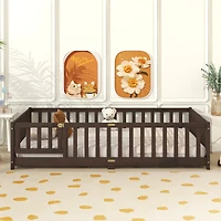 Streamdale Furniture Twin Size Floor Bed with Fence and Door