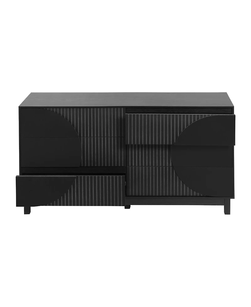 Streamdale Furniture 6-Drawer Fluted Dresser with Solid Wood Legs