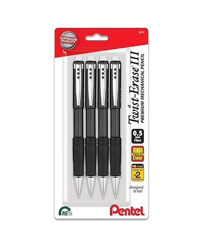 Pentel Twist-Erase Iii Mechanical Pencil, 4-packs, 0.5mm, Fine
