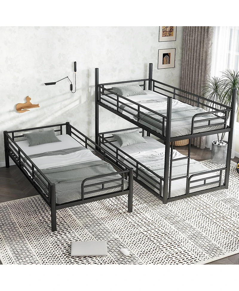 Streamdale Furniture Twin Over Twin Over Twin Metal Triple Bunk Bed with Safety Guardrails