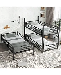 Streamdale Furniture Twin Over Twin Over Twin Metal Triple Bunk Bed with Safety Guardrails