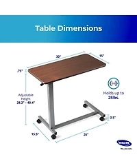Invacare Adjustable Medical Bedside Table - Waterproof Rolling Hospital Tray Table w/L-Shaped Base