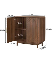 Streamdale Furniture Walnut-Finish Carved Storage Cabinet with Adjustable Shelves