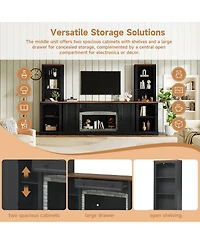 Streamdale Furniture 3-Piece Farmhouse Tv Stand Set with Curved Side Cabinets for TVs Up to 70