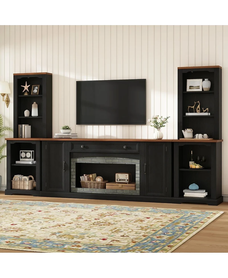 Streamdale Furniture 3-Piece Farmhouse Tv Stand Set with Curved Side Cabinets for TVs Up to 70