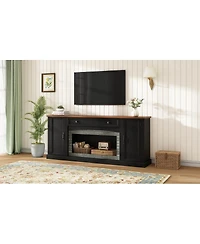 Streamdale Furniture Elegant Walnut and Gray Brick Tv Stand for TVs Up to 70" with Storage