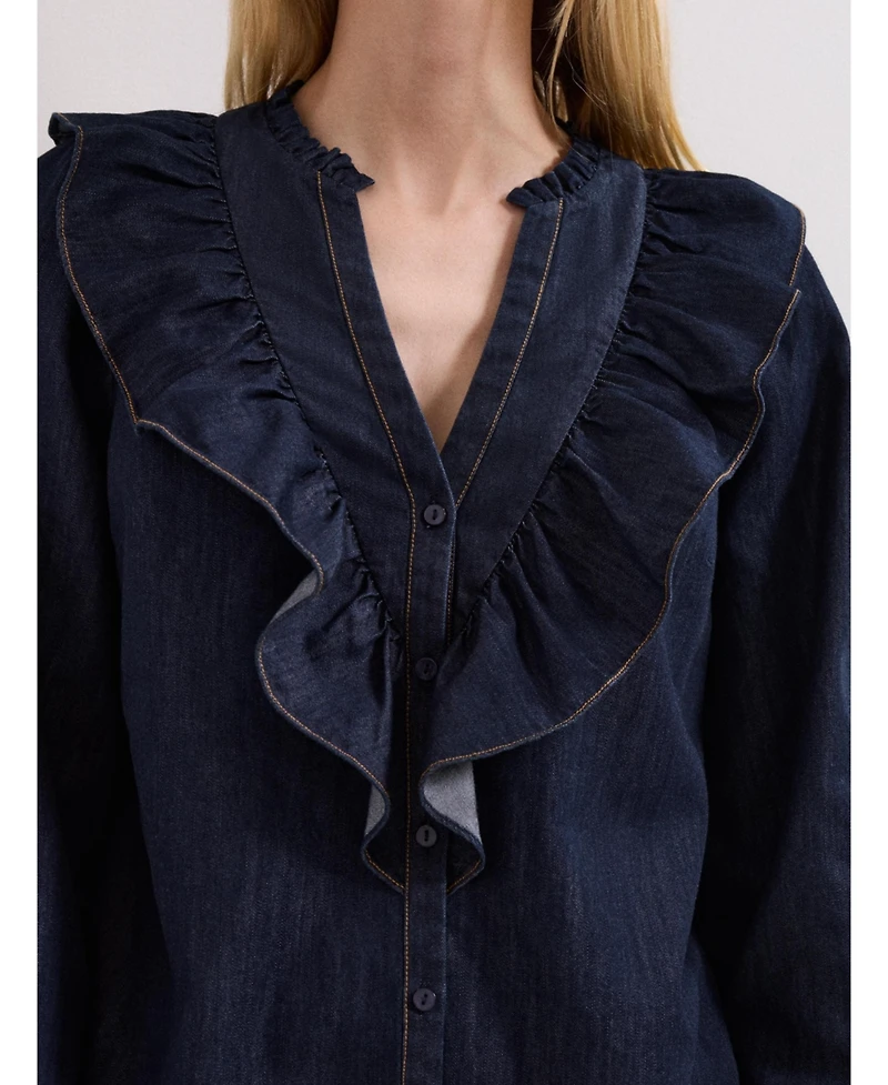 Phase Eight Women's Alexia Denim Ruffle V-Neck Blouse