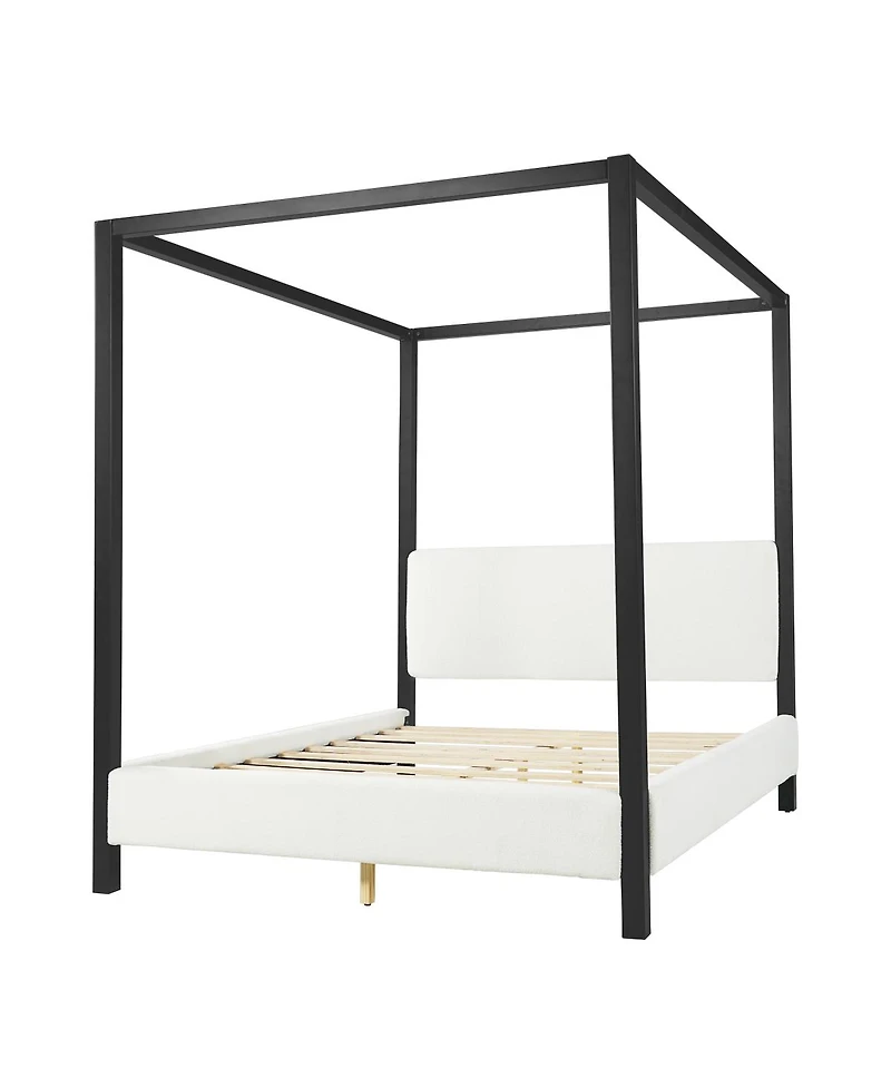 Streamdale Furniture Modern Metal Canopy Bed with Plush Boucle Upholstery, Queen