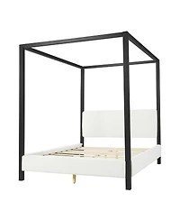 Streamdale Furniture Modern Metal Canopy Bed with Plush Boucle Upholstery, Queen