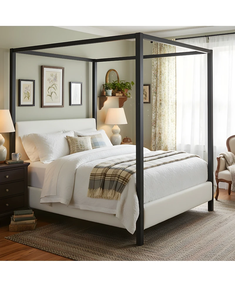 Streamdale Furniture Modern Metal Canopy Bed with Plush Boucle Upholstery, Queen