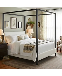 Streamdale Furniture Modern Metal Canopy Bed with Plush Boucle Upholstery, Queen