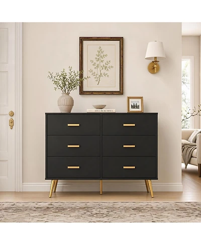 homfan 6-Drawer Dresser for Bedroom, Cabinet with Elevated Base, Fabric Storage Tower, Steel Frame, Chest Drawers Organizer Closet, Living Room