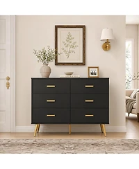 homfan 6-Drawer Dresser for Bedroom, Cabinet with Elevated Base, Fabric Storage Tower, Steel Frame, Chest Drawers Organizer Closet, Living Room