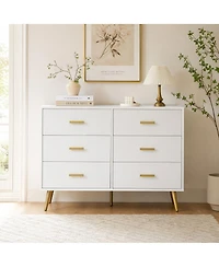 homfan 6-Drawer Dresser for Bedroom, Cabinet with Elevated Base, Fabric Storage Tower, Steel Frame, Chest Drawers Organizer for Closet, Living Room