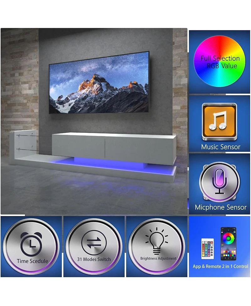 Streamdale Furniture Modern Led Tv Stand with Power Outlet for 55-75 Inch TVs