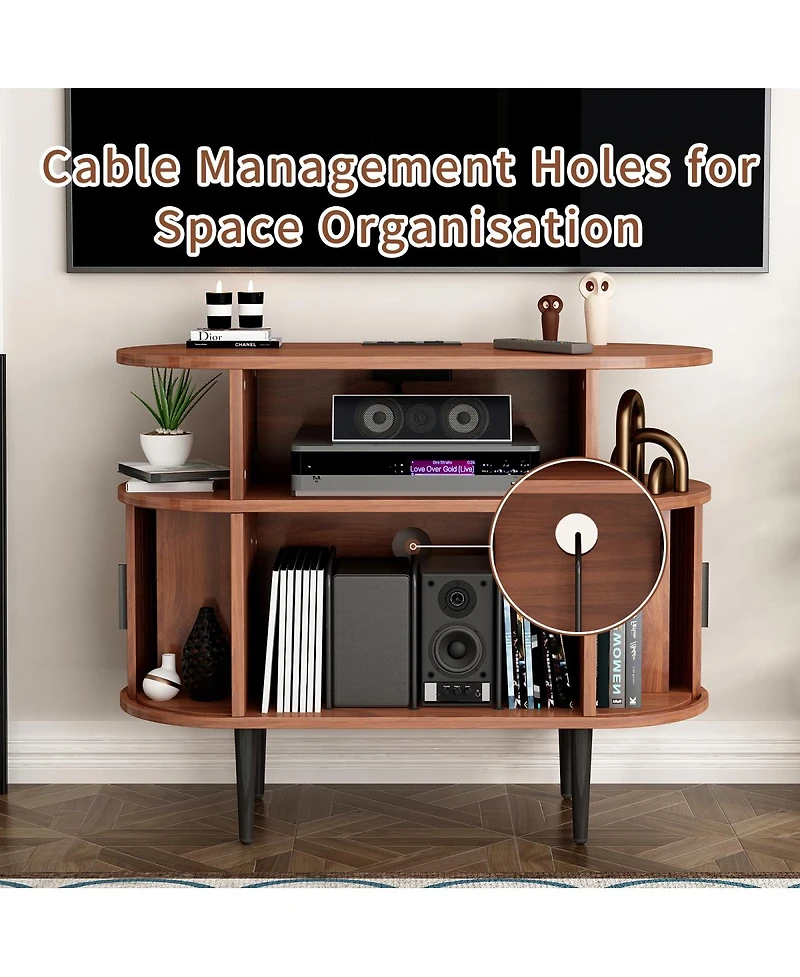 Streamdale Furniture Mid-Century Round Record Player Stand with Charging Station
