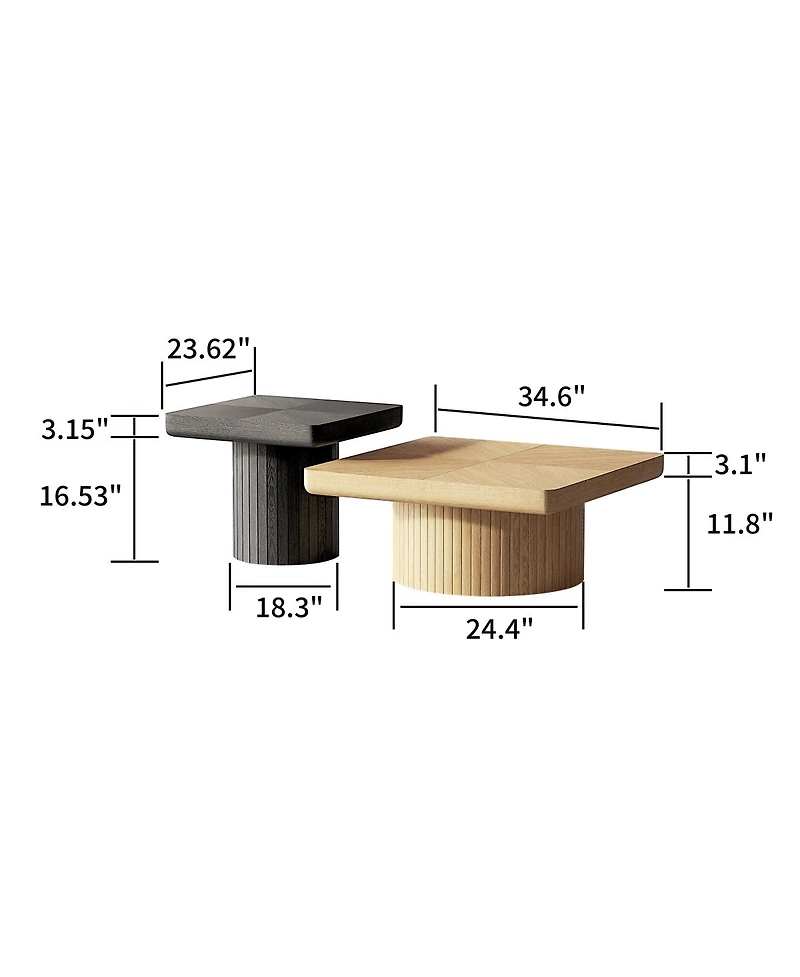 Streamdale Furniture Modern 2-Piece Fluted Wood Nesting Coffee Table Set