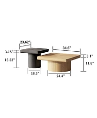 Streamdale Furniture Modern 2-Piece Fluted Wood Nesting Coffee Table Set