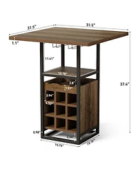 Tribesigns Finmind Square Bar Table, High Top Pub Cocktail Table with Glass Holder, Wine Bar Cabinet