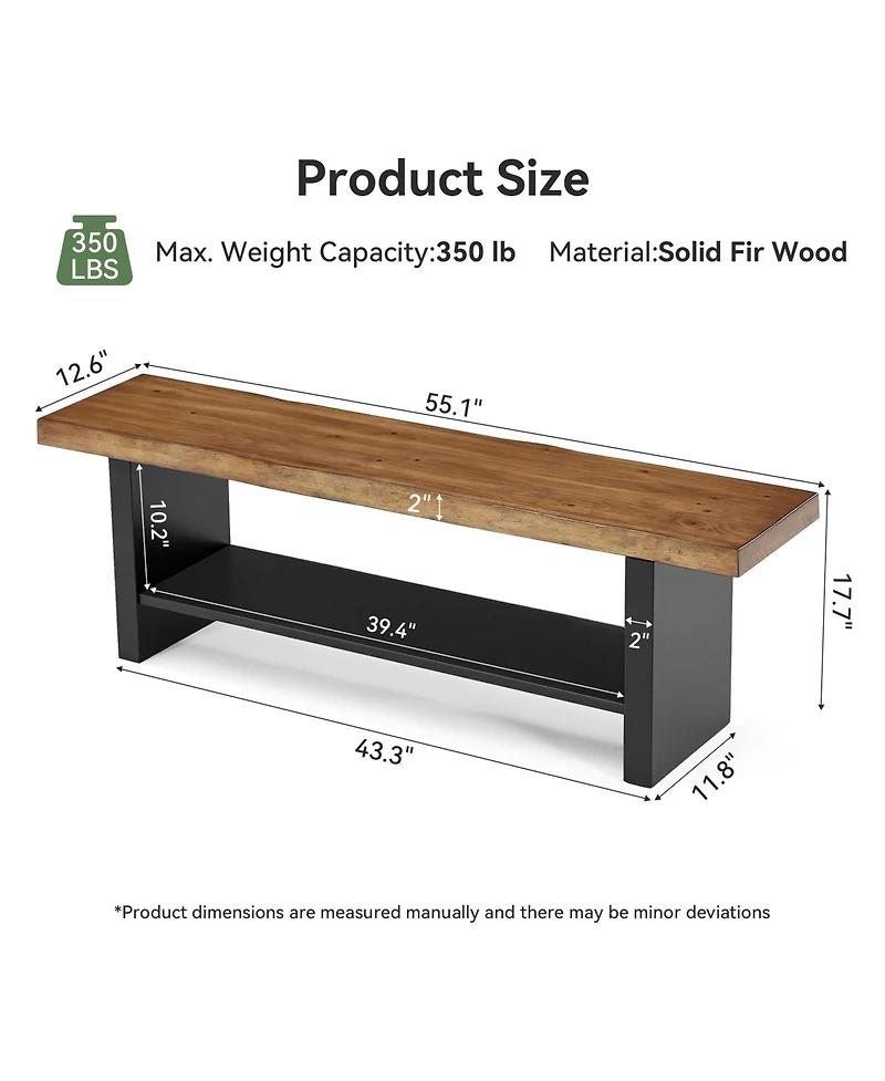 Tribesigns 55" Solid Wood Bench with Shoe Storage, 2-Tier Farmhouse Entryway Bench, Narrow Bench