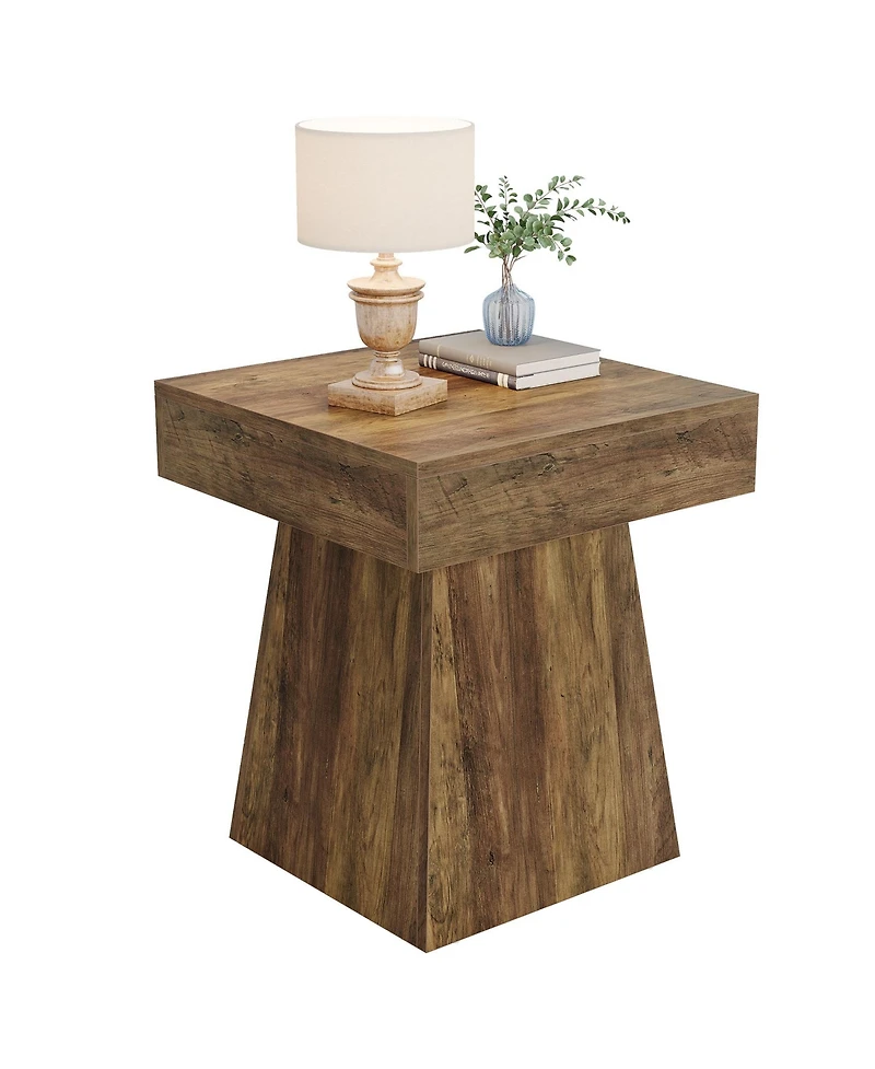 Tribesigns Square Side Table Set of 2, Farmhouse Small End Table with Wide Base, Rustic Small Nightstand Beside Bed
