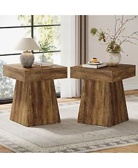 Tribesigns Square Side Table Set of 2, Farmhouse Small End Table with Wide Base, Rustic Small Nightstand Beside Bed