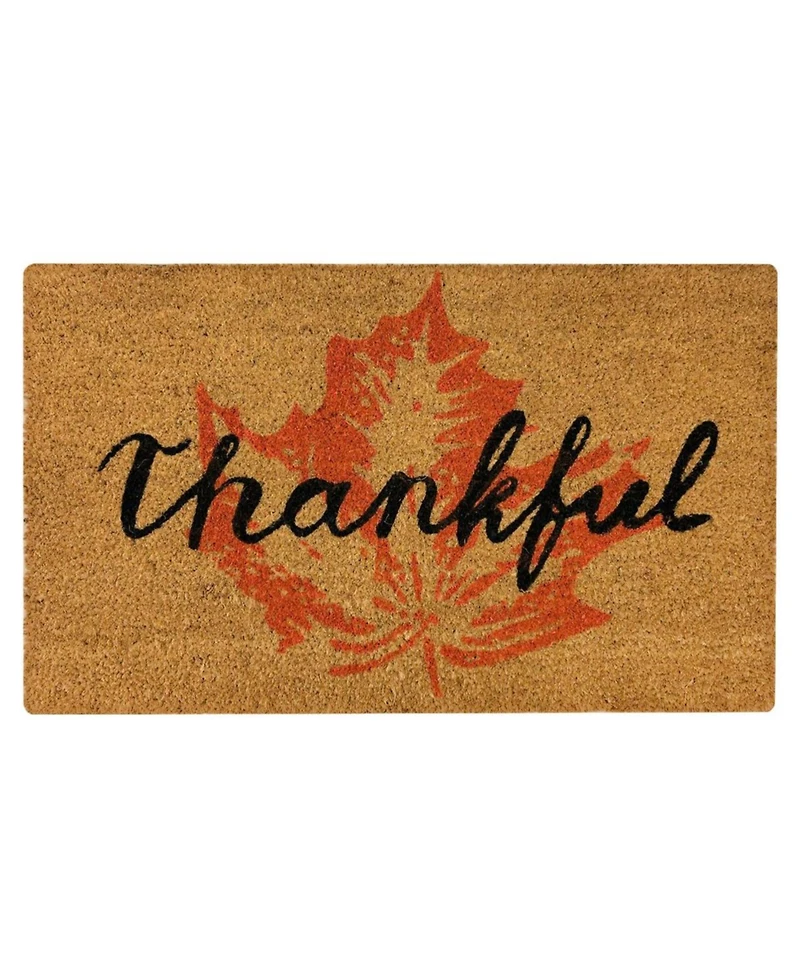 Kate Aurora Fall Harvest Thankful Leaf Bristled Outdoor Welcome Mat