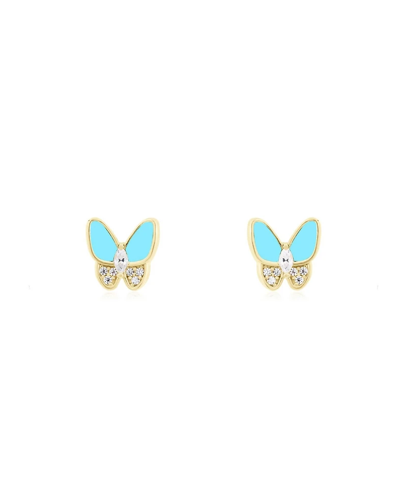 The Lovery Turquoise Cz Butterfly Stud Earrings 14K Gold-Plated Sterling Silver