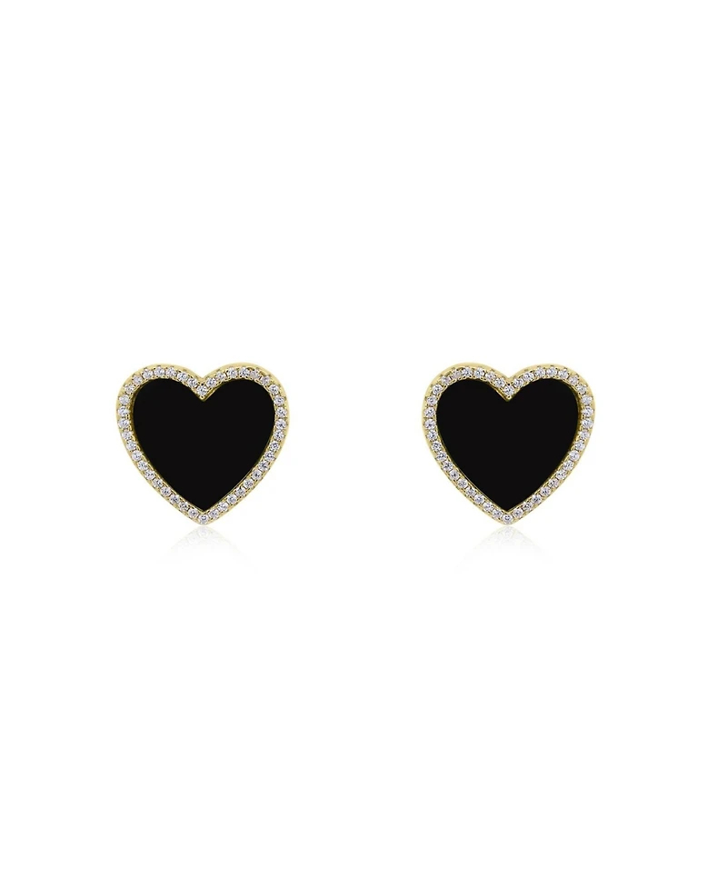 The Lovery Large Onyx Cz Halo Heart Stud Earrings 14K Gold-Plated Sterling Silver