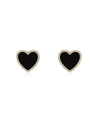 The Lovery Large Onyx Cz Halo Heart Stud Earrings 14K Gold-Plated Sterling Silver