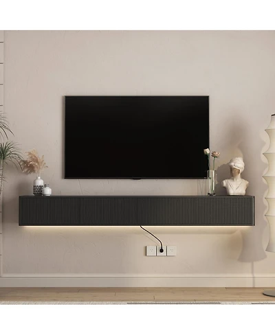 Streamdale Furniture Floating Wall-Mounted Tv Stand with Led Lights and Power Outlet