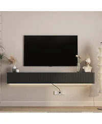 Streamdale Furniture Floating Wall-Mounted Tv Stand with Led Lights and Power Outlet