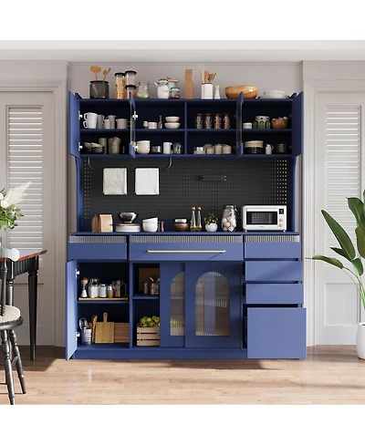 Streamdale Furniture 63'' W Freestanding Buffet with Hutch, Coffee Bar Storage Cabinet